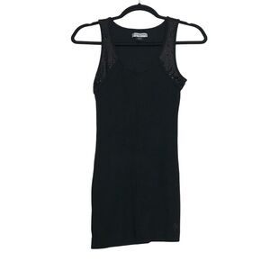 Guess Y2K Black Sequins Ribbed Long Line Tank Top Women Sz M Festival Whimsigoth